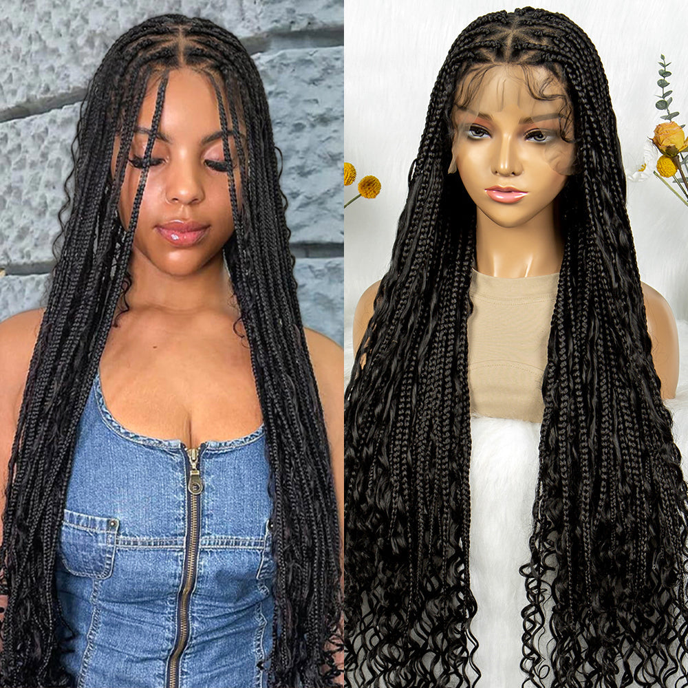 S SEDITTYHAIR Full Lace Boho Braided Wig Synthetic Hair Wig 38"